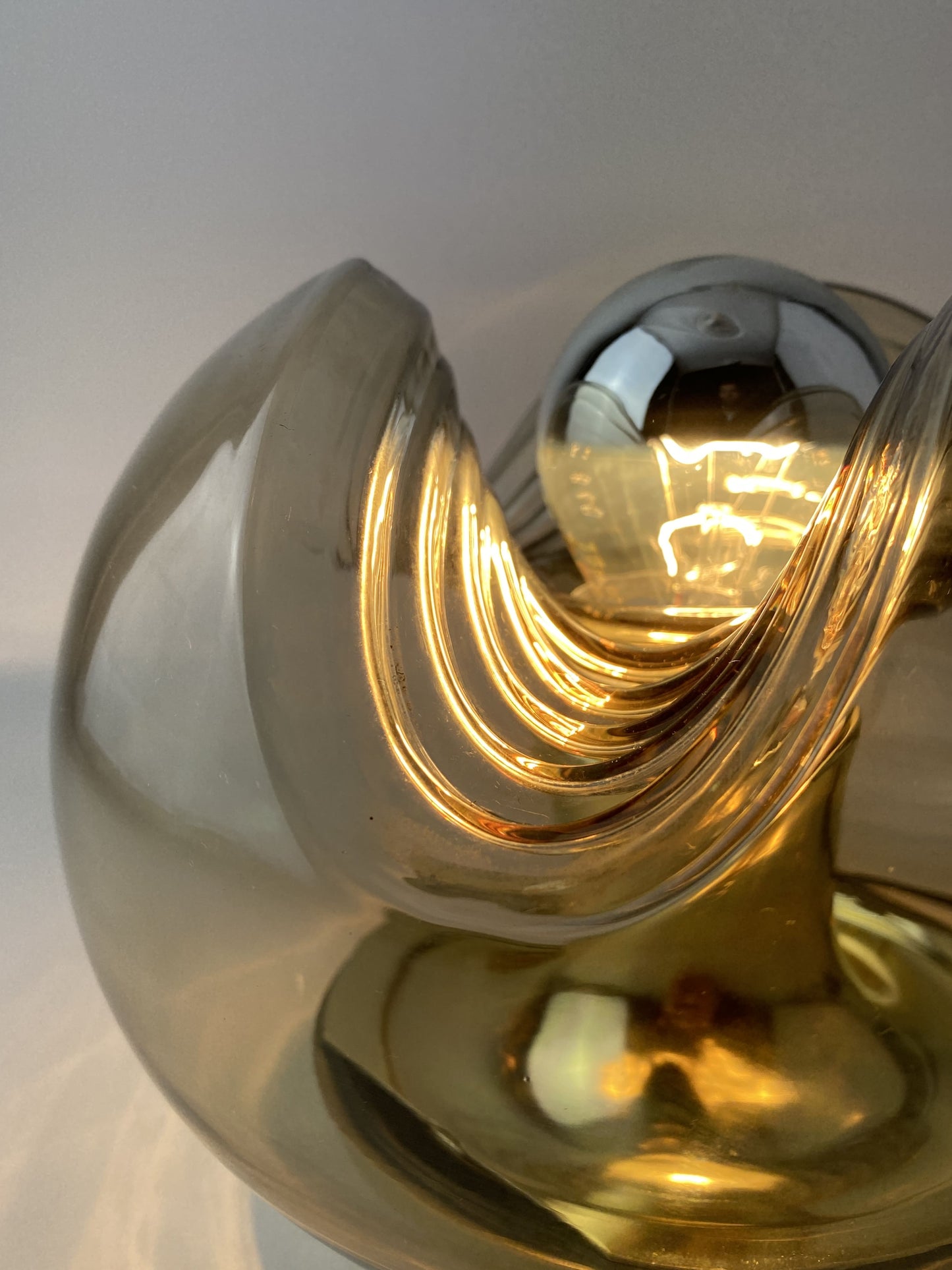 Smoked glass & gold chromed table lamp futura by Peill and Putzler 1960