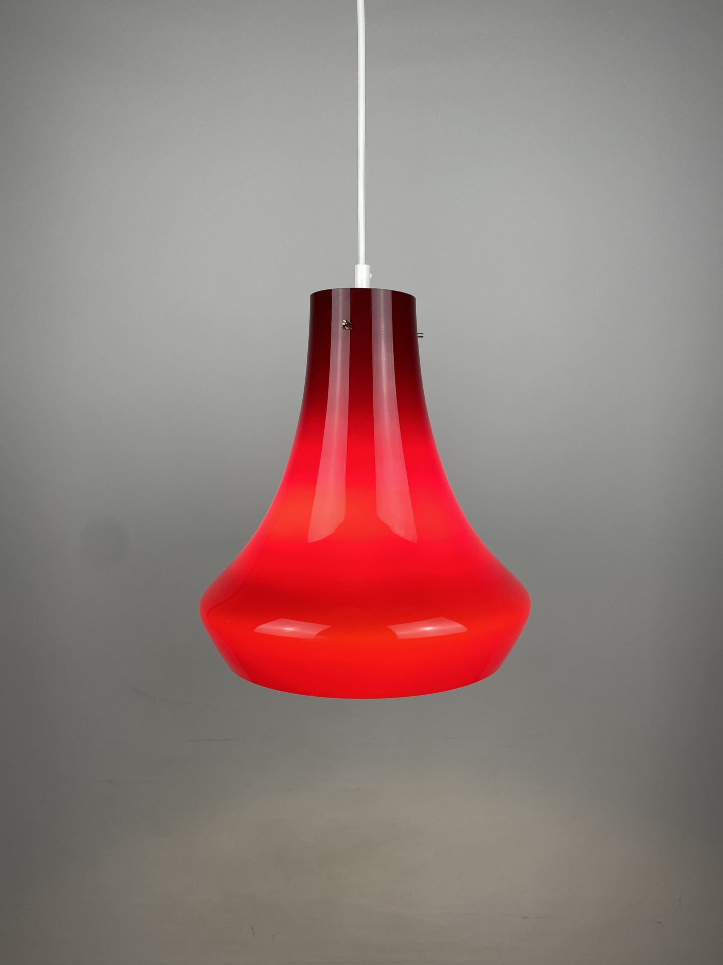 Cherry red trumpet shaped glass pendant light 1970