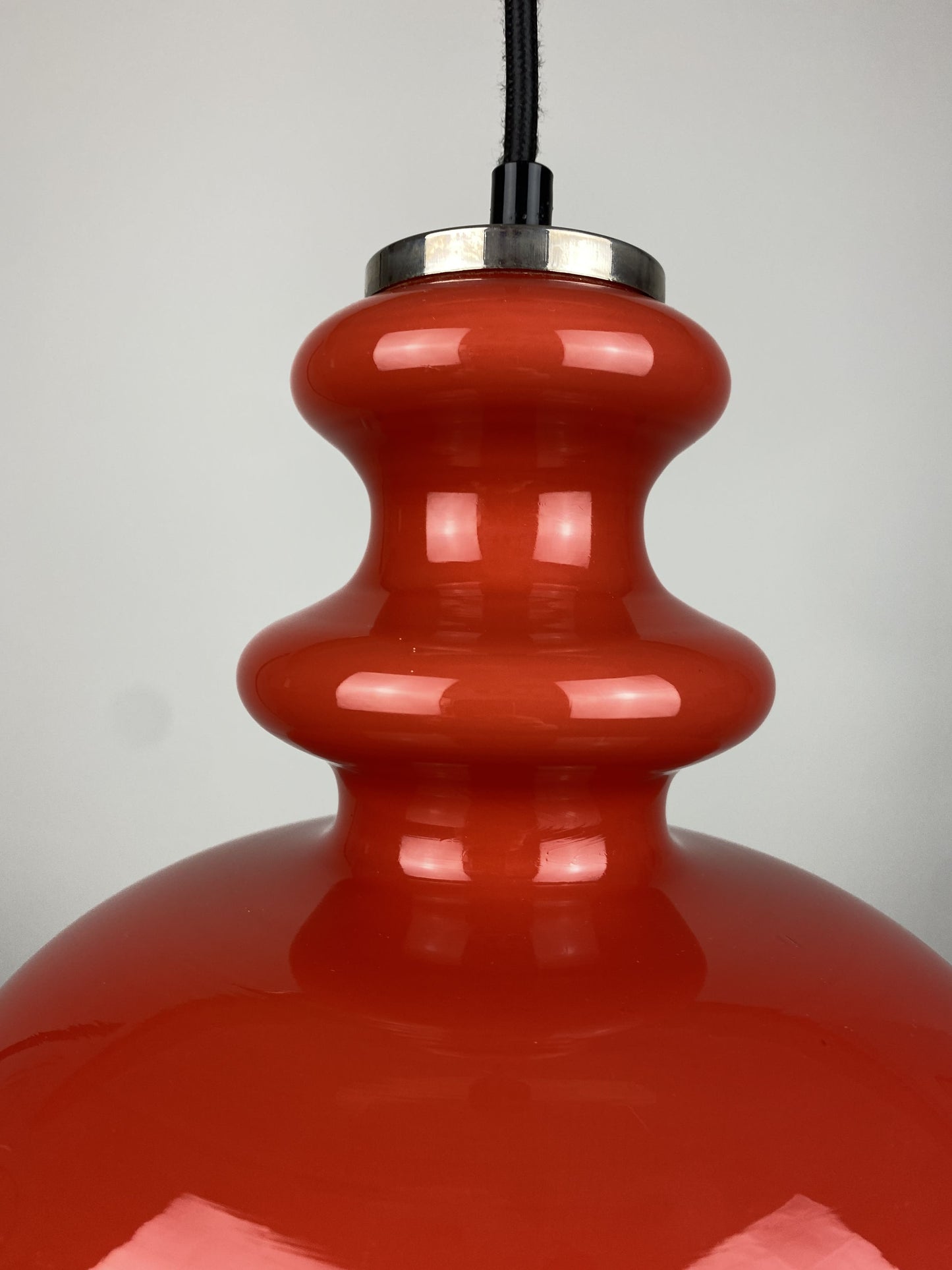 Red Opaline glass pendant light by Glashütte Limburg 1970