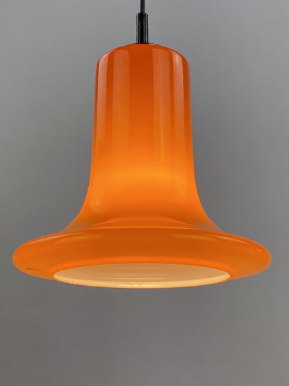 Rare orange trumpet shaped glass pendant light by Peill and Putzler 1960