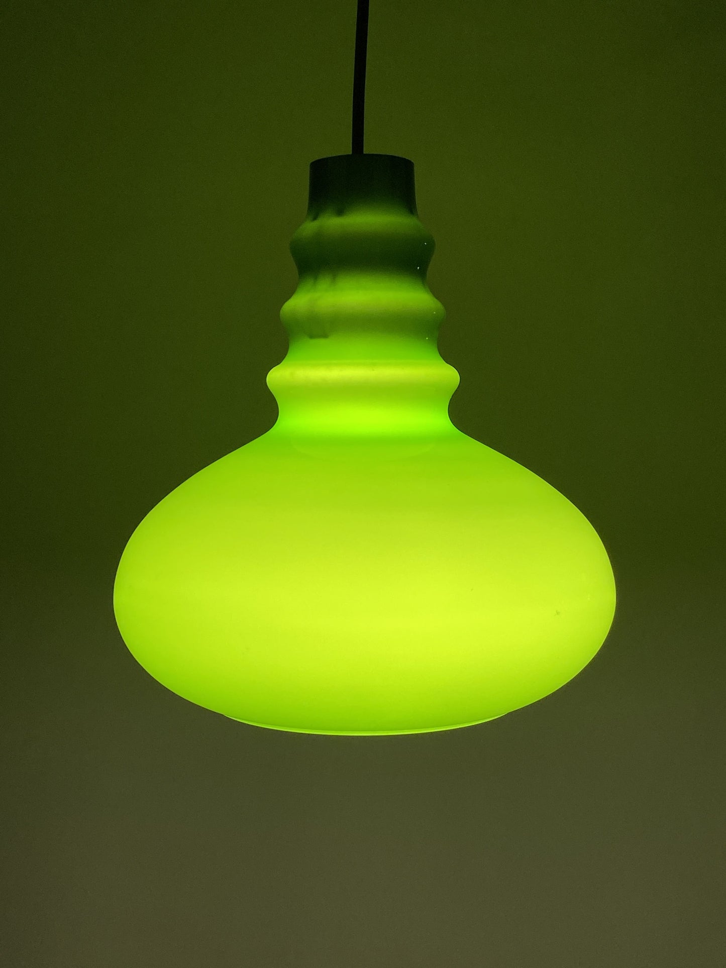 Rare dark green midcentury glass orange pendant light by Peill & Putzler 1960