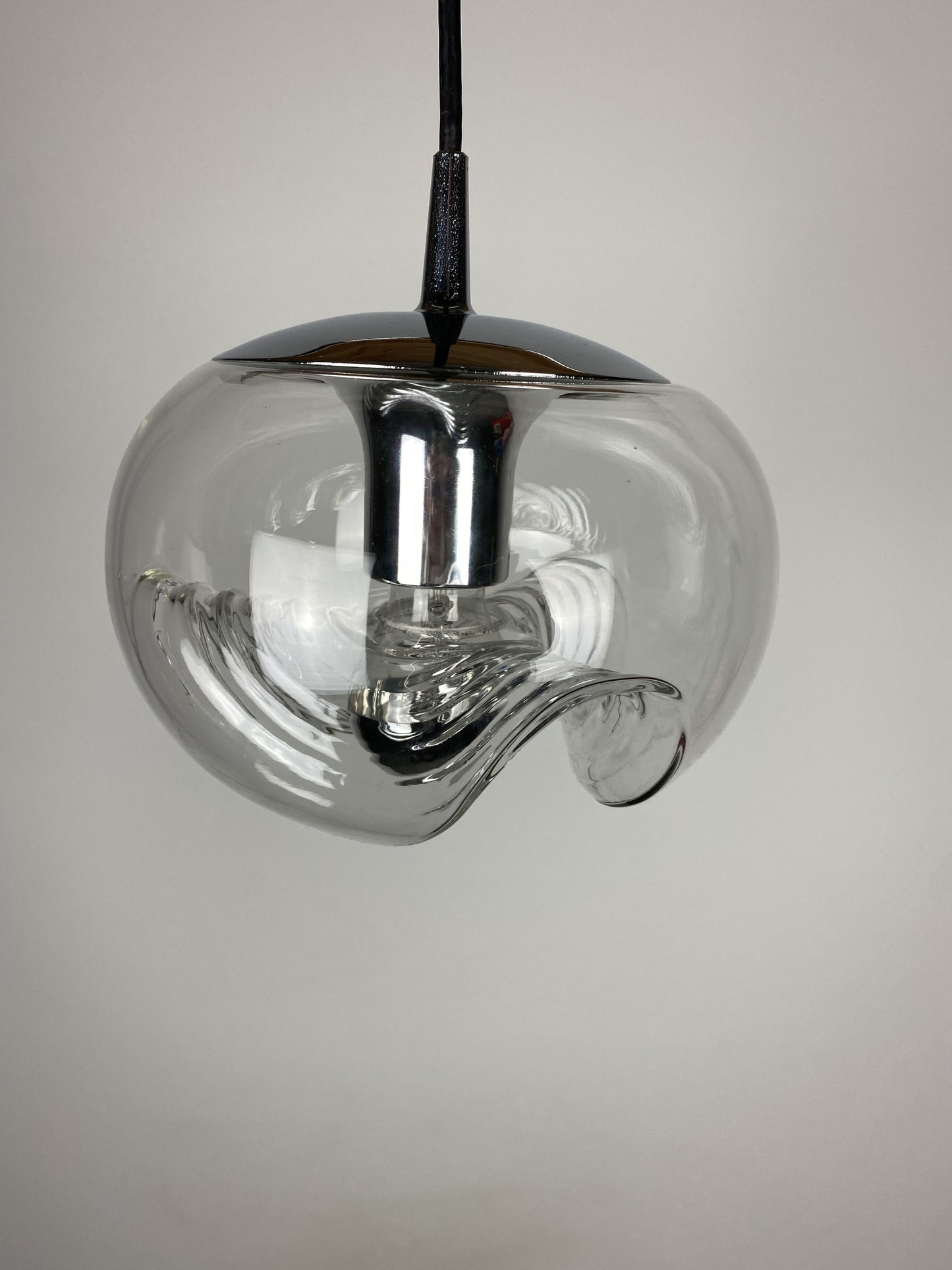 Waved glass and chrome Peill & Putzler Futura pendant light 1970