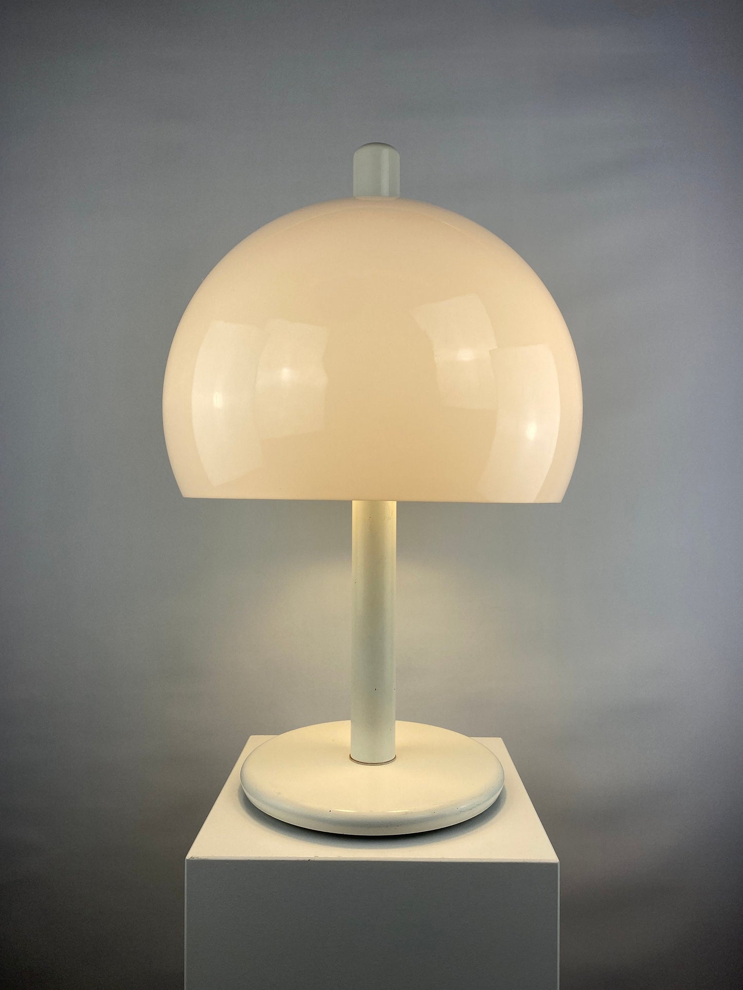 Large mid-century fully white acrylic mushroom table lamp XL, 1970
