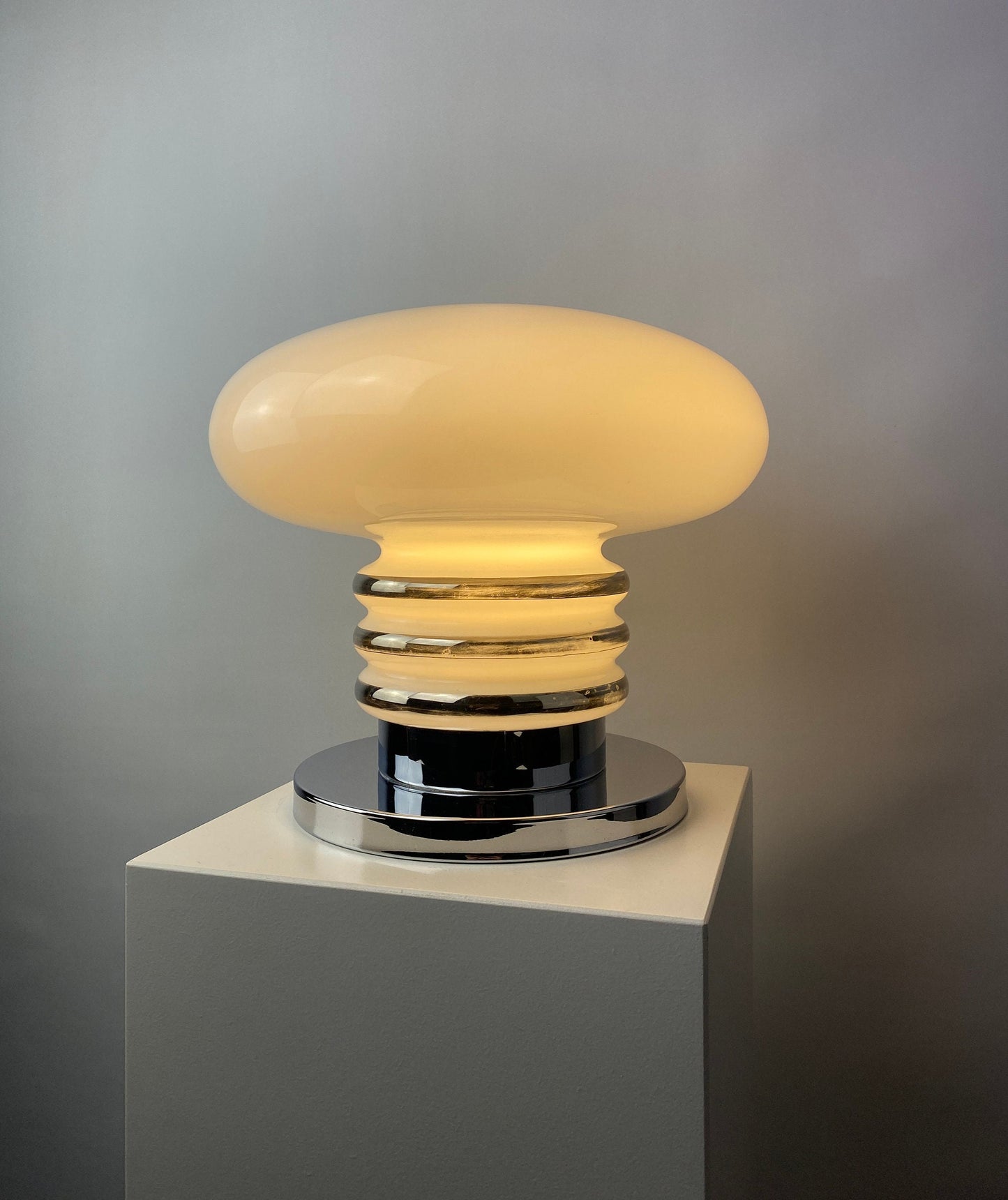 Mid-century white glass and chrome table lamp by Leclaire & Schäfer 1970