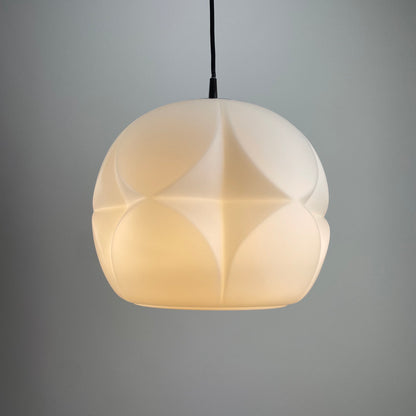 Artichoke shaped white frosted glass pendant lamp by Peill and Putzler 1960