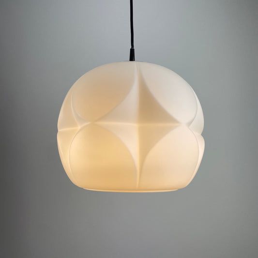 Artichoke shaped white frosted glass pendant lamp by Peill and Putzler 1960