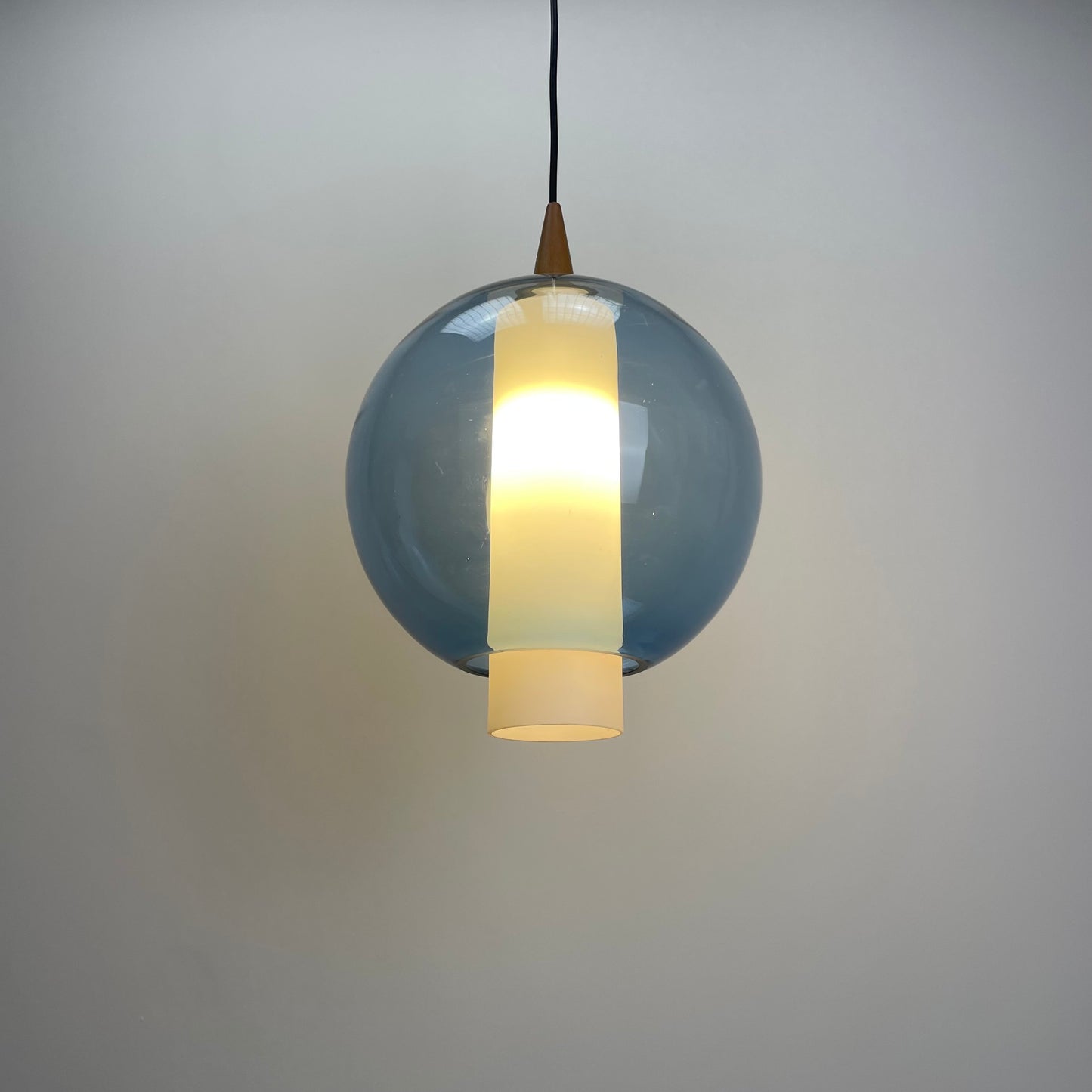 Blue and white glass pendant lamp, Belgium 1960