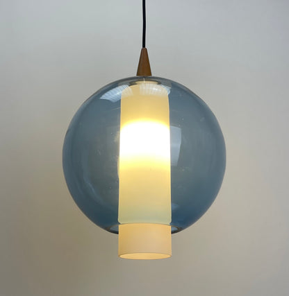 Blue and white glass pendant lamp, Belgium 1960