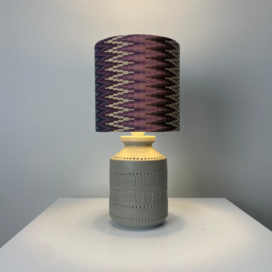 1960s Bitossi style grey ceramic lamp base marked Italy with new Massoni fabric lampshade, vintage Italian mid-century lighting"