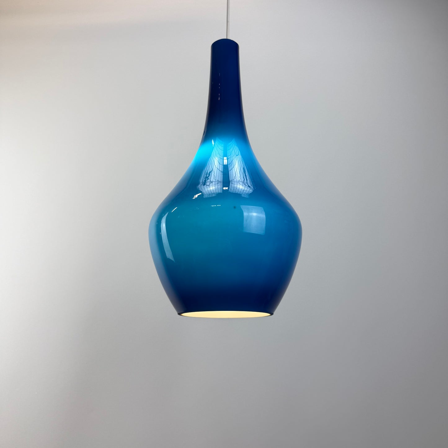 BlueglassdropletshapedpendantlampbyHolmegaard1960