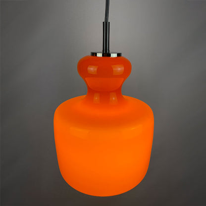 1 of 2 Bright orange glass pendant light by Peill and Putzler 1960