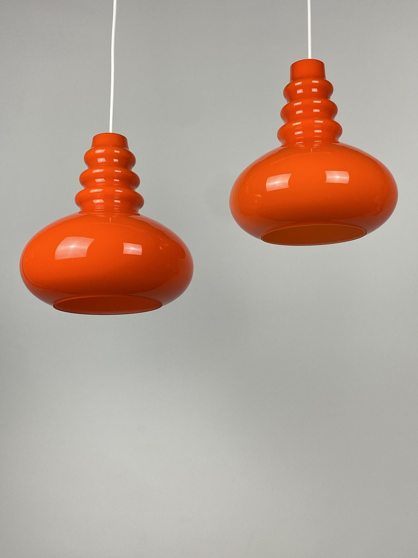Bright orange midcentury glass pendant light by Peill & Putzler 1960