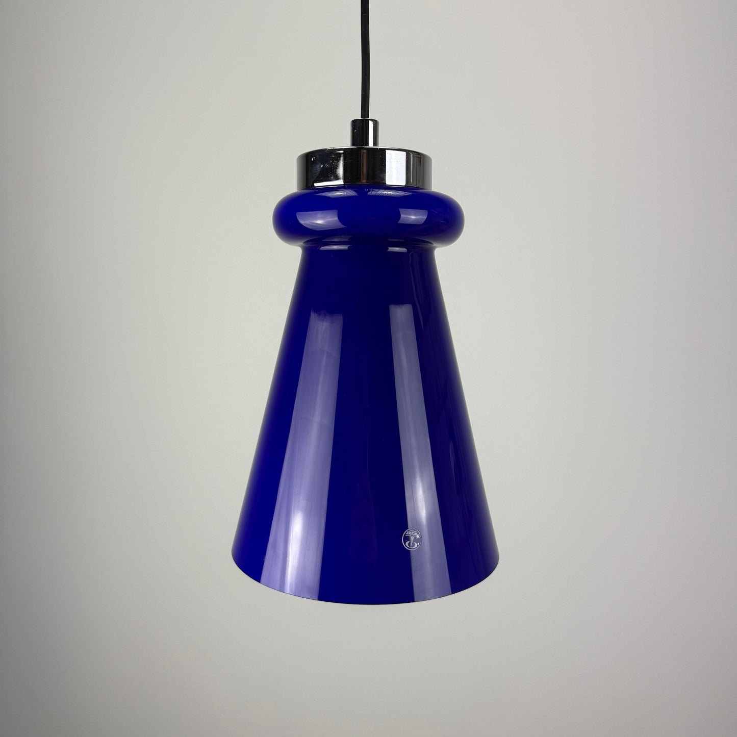 Cobalt blue glass pendant lamp by Peill and Putzler 1970