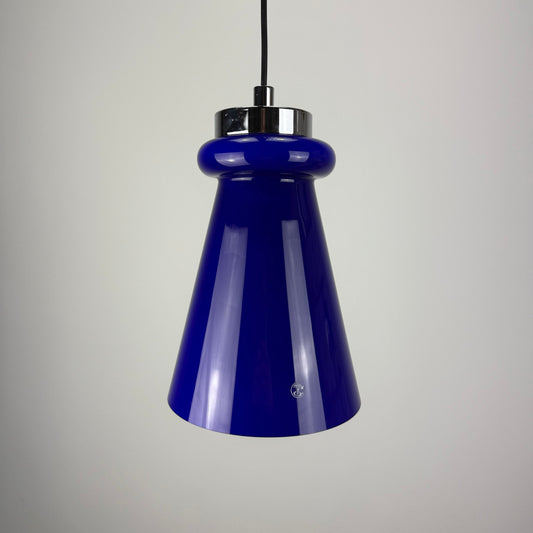Cobalt blue glass pendant lamp by Peill and Putzler 1970