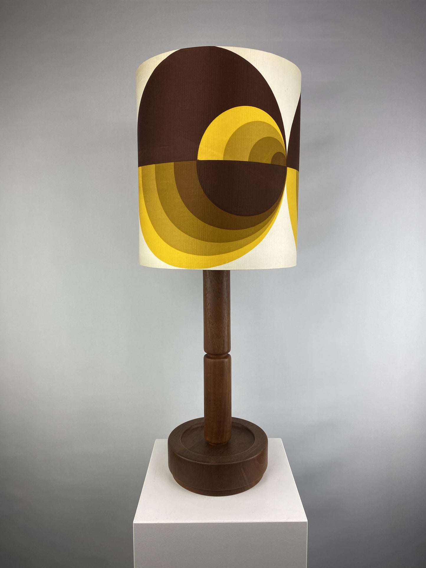 Danish teak wooden table lamp with a vintage shade from the 1960's