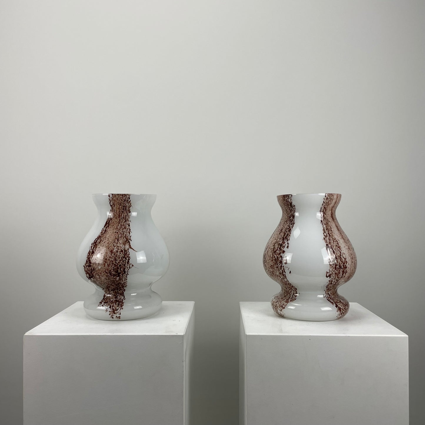 Pair of white and brown glass mushroom table lamps by Doria Leuchten, 1970