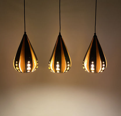 Set of 3 Droplet pendant light by Werner Schou for Coronell Electrical Denmark 1960