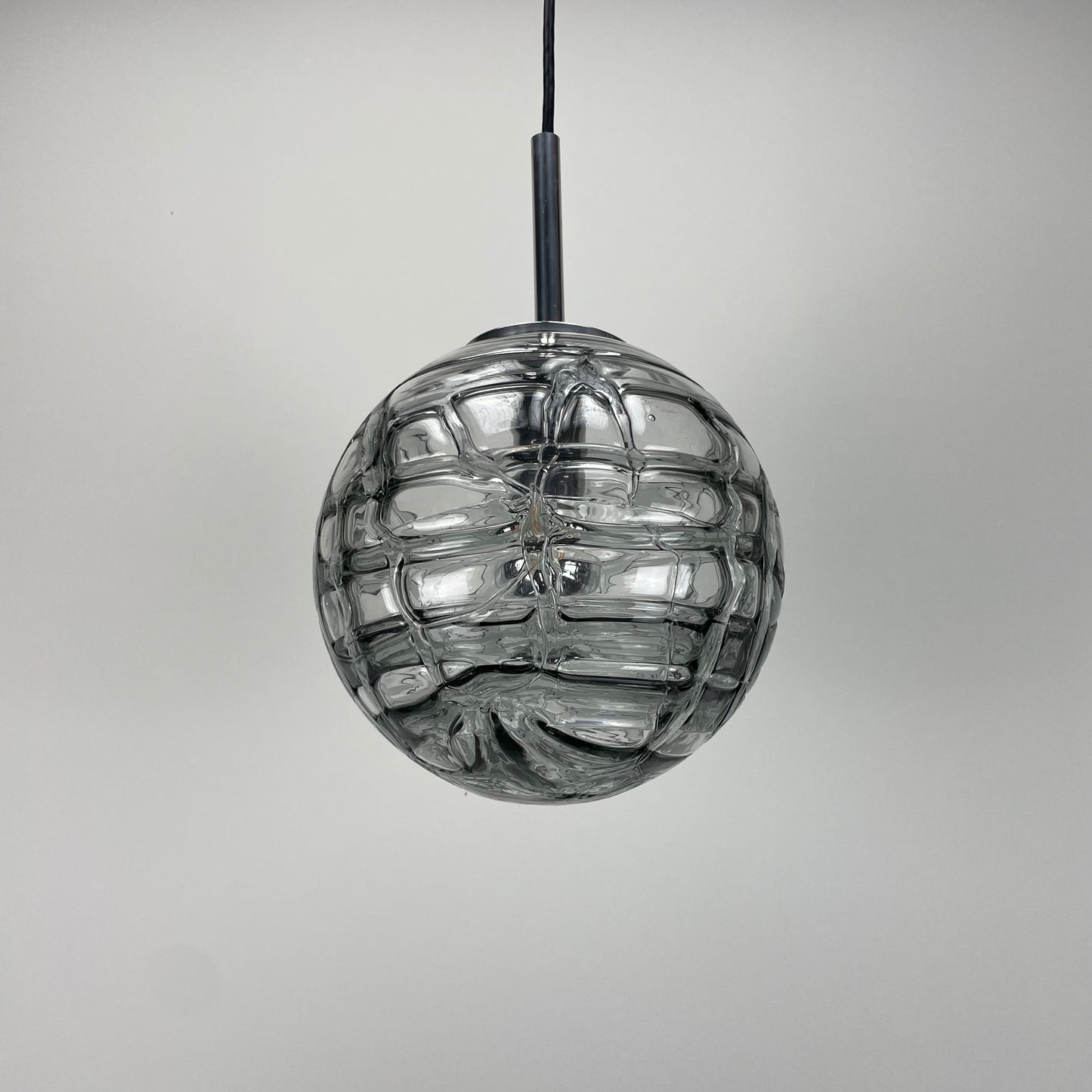 Smoked glass globe pendant light by Doria Leuchten 1970