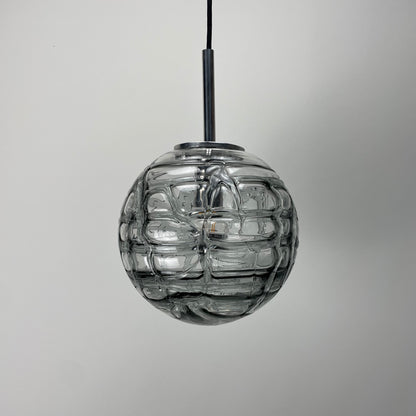 Smoked glass globe pendant light by Doria Leuchten 1970