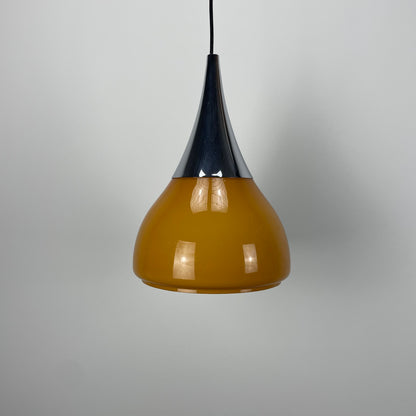 Tulip shaped caramel glass pendant lights by Doria Leuchten 1970