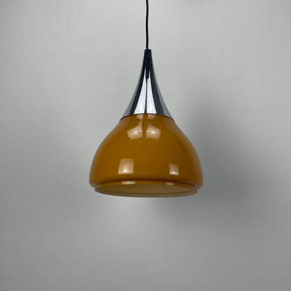 Tulip shaped caramel glass pendant lights by Doria Leuchten 1970