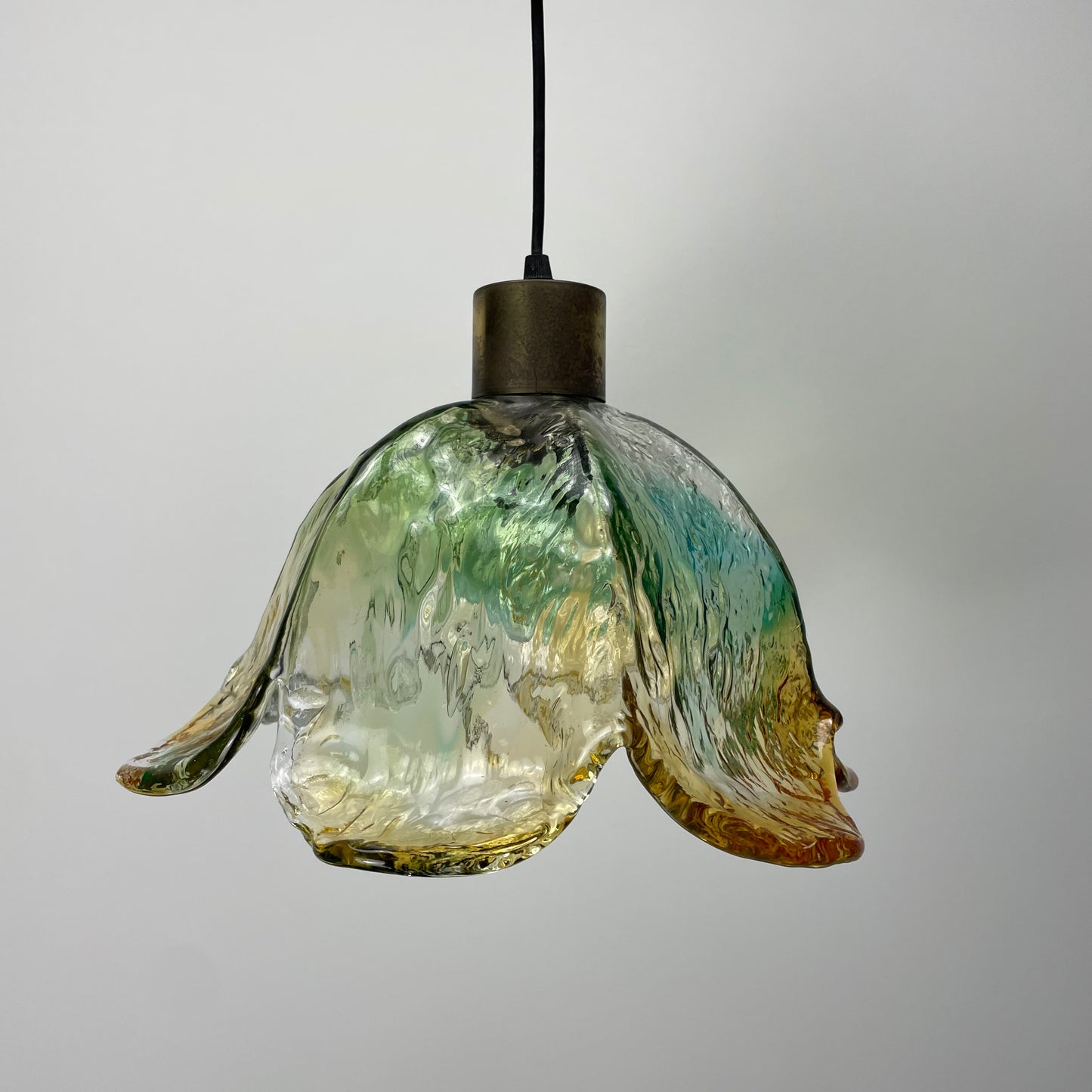 French glass flower shaped pendant light from 1950