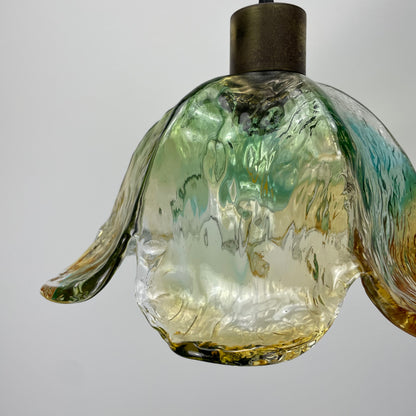 French glass flower shaped pendant light from 1950