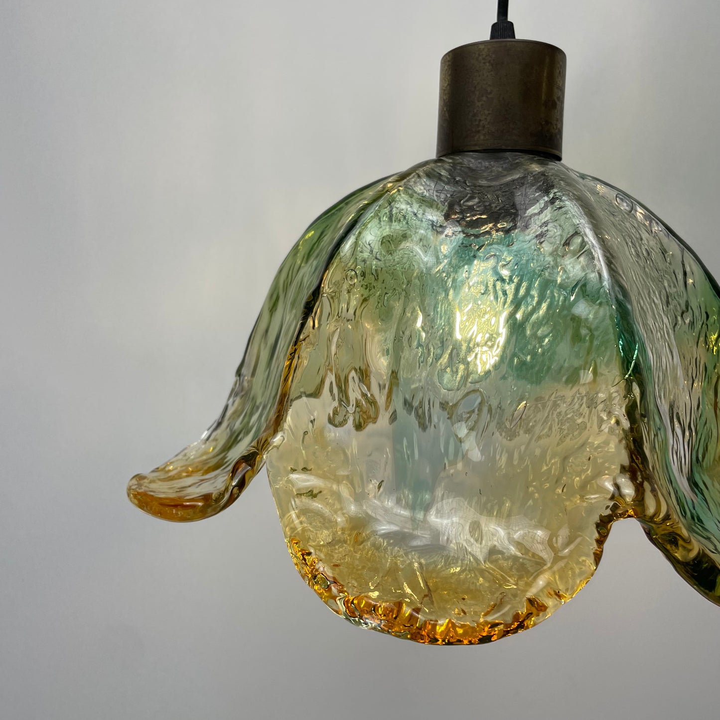 French glass flower shaped pendant light from 1950