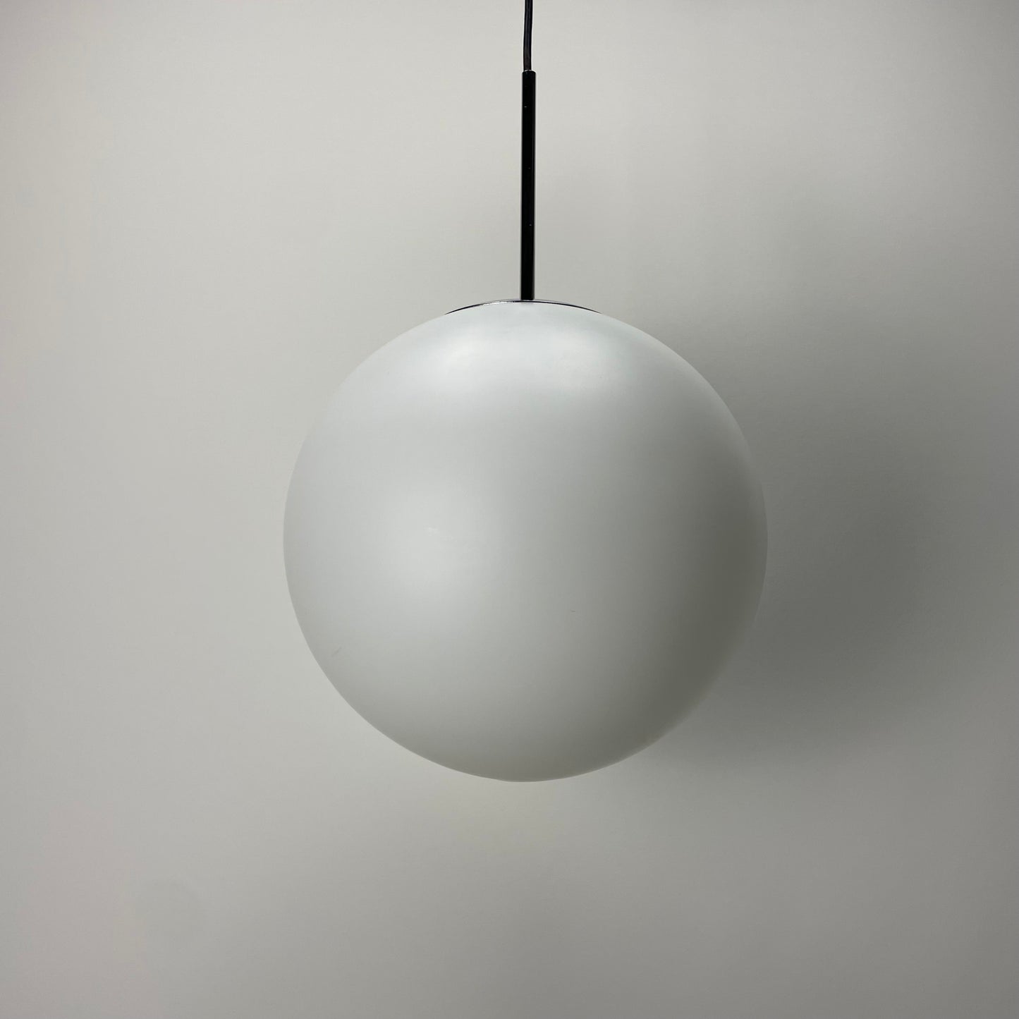 1 of 2 Frosted white glass globe XL pendant light from Glashütte Limburg 1970