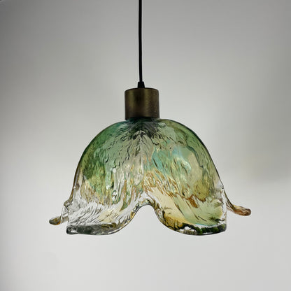 French glass flower shaped pendant light from 1950