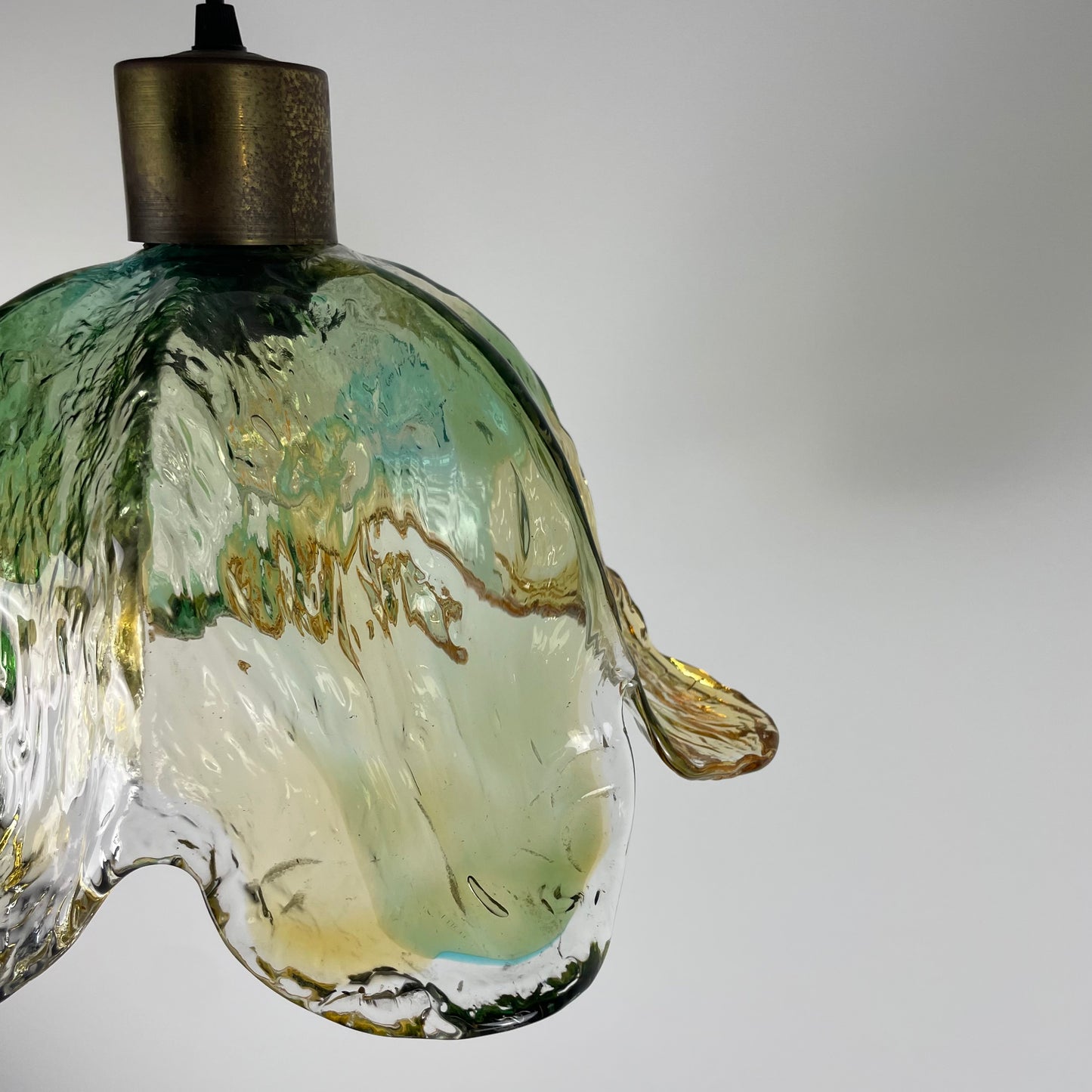 French glass flower shaped pendant light from 1950