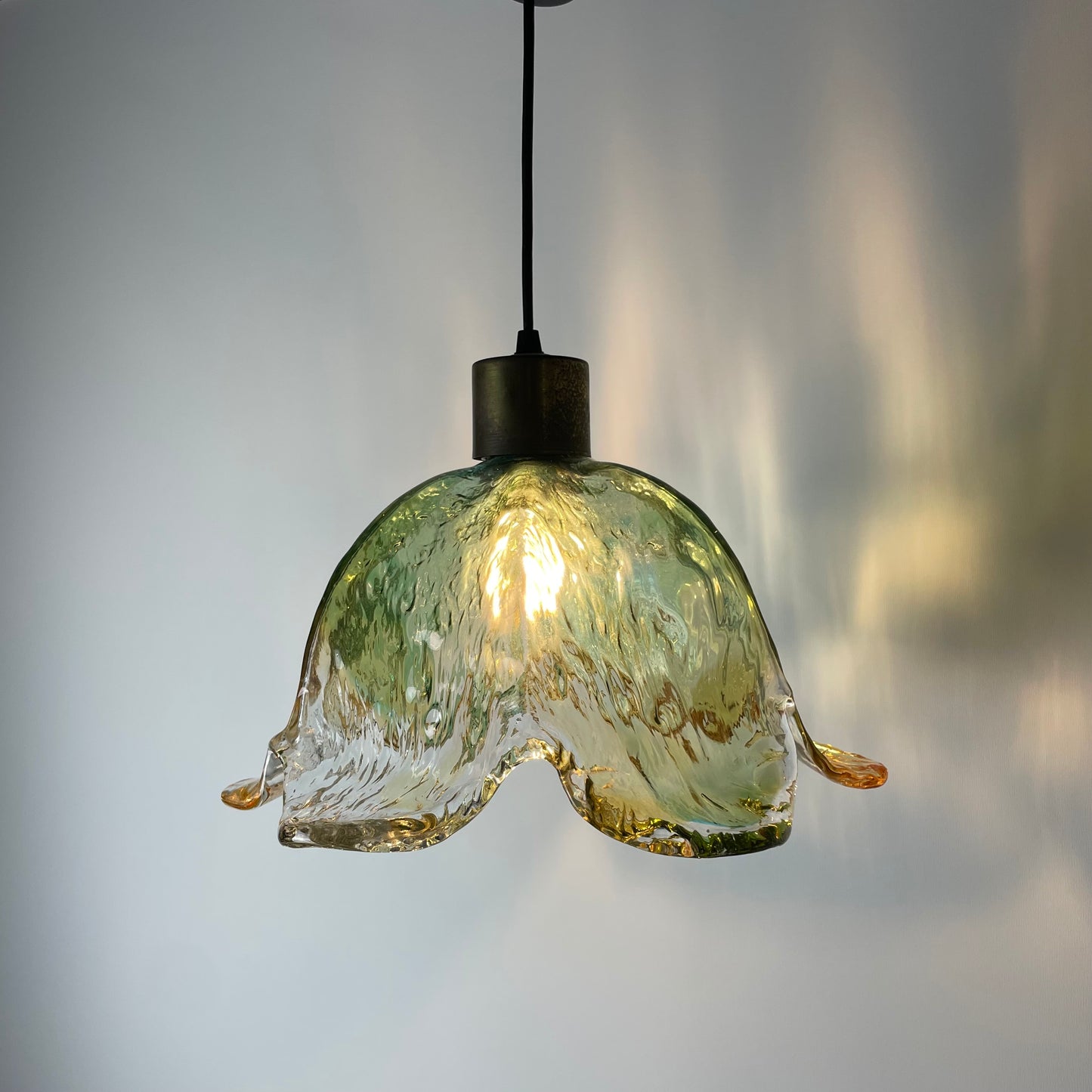 French glass flower shaped pendant light from 1950