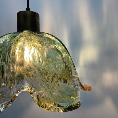 French glass flower shaped pendant light from 1950