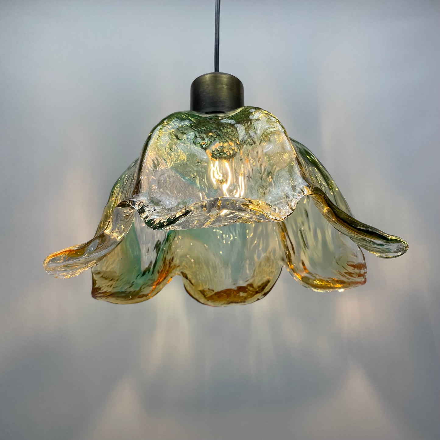 French glass flower shaped pendant light from 1950