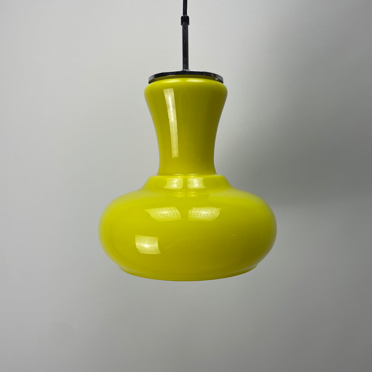 Opaline neon yellow glass pendant light by Honsel Leuchten 1970