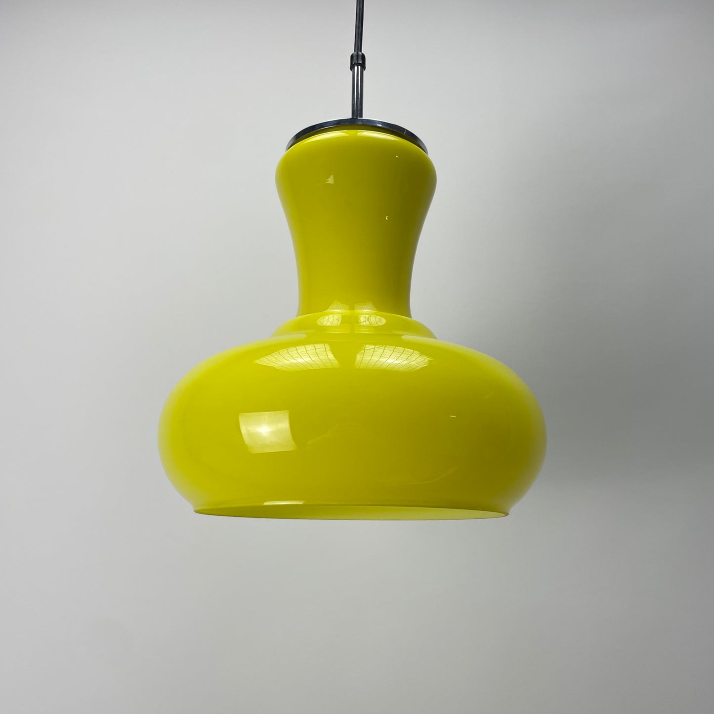 Opaline neon yellow glass pendant light by Honsel Leuchten 1970