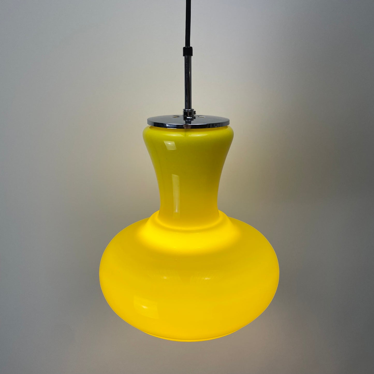 Opaline neon yellow glass pendant light by Honsel Leuchten 1970