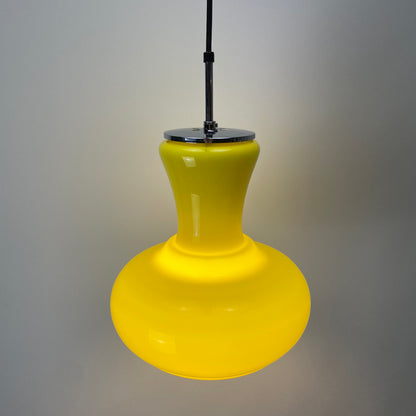 Opaline neon yellow glass pendant light by Honsel Leuchten 1970