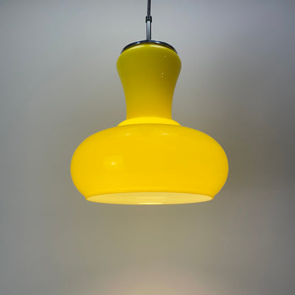 Opaline neon yellow glass pendant light
Honsel Leuchten lamp
1970s vintage lighting
German pendant light
Bright yellow glass lamp
Mid-century modern decor
Unique ceiling light
Diffused ambient lighting
Retro home decor
Collectible design lamp