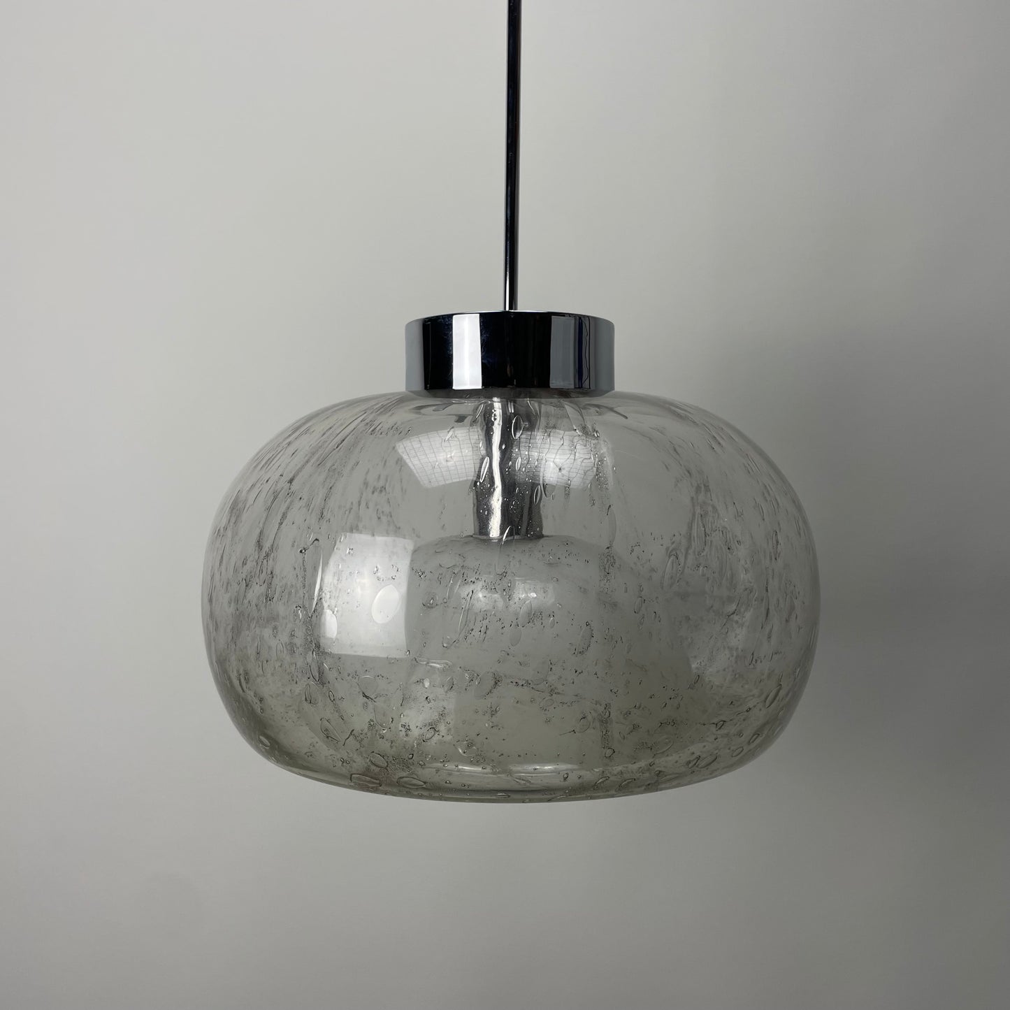 Rare bubble glass and chrome pendant lamp XL by Doria Leuchten 1970