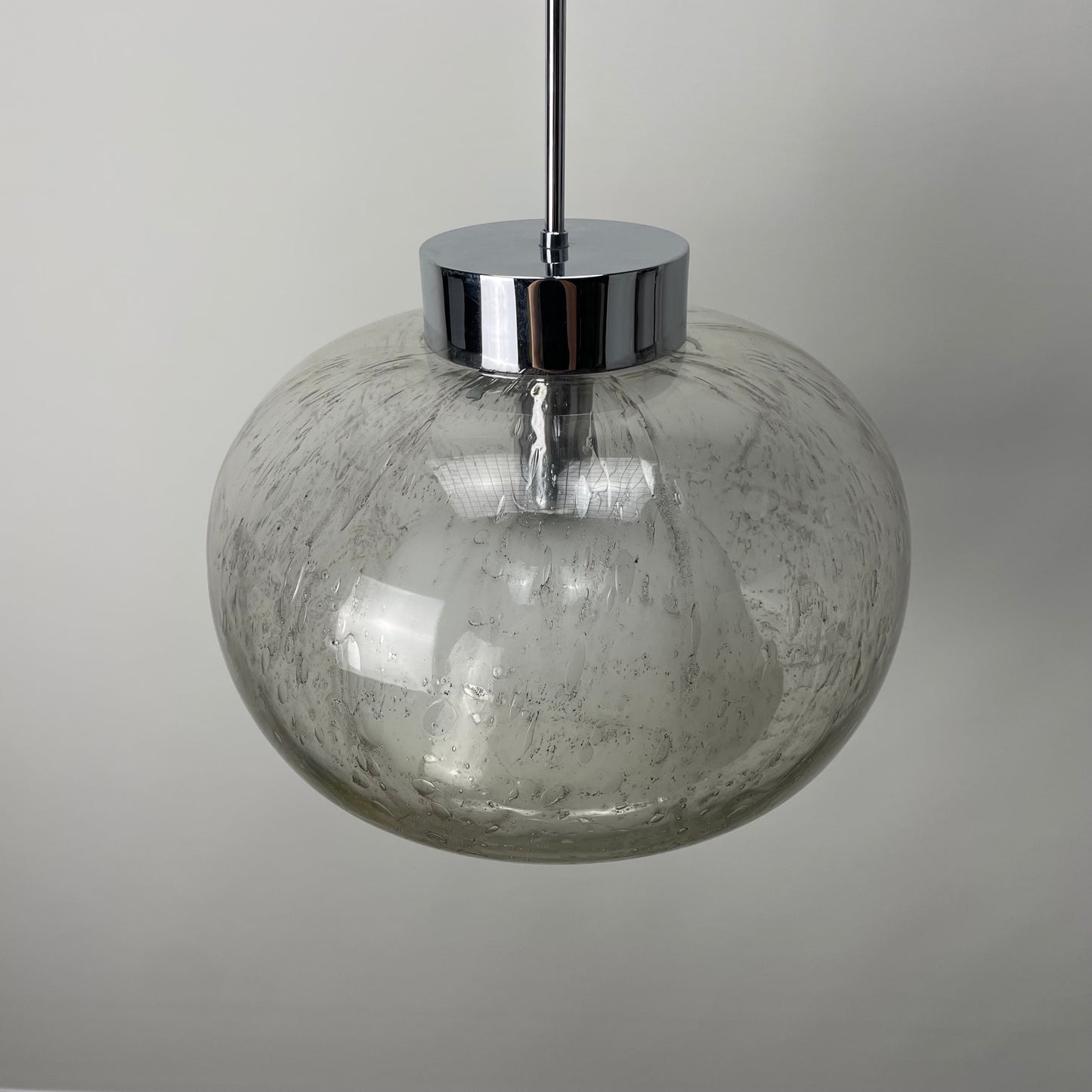 Rare bubble glass and chrome pendant lamp XL by Doria Leuchten 1970