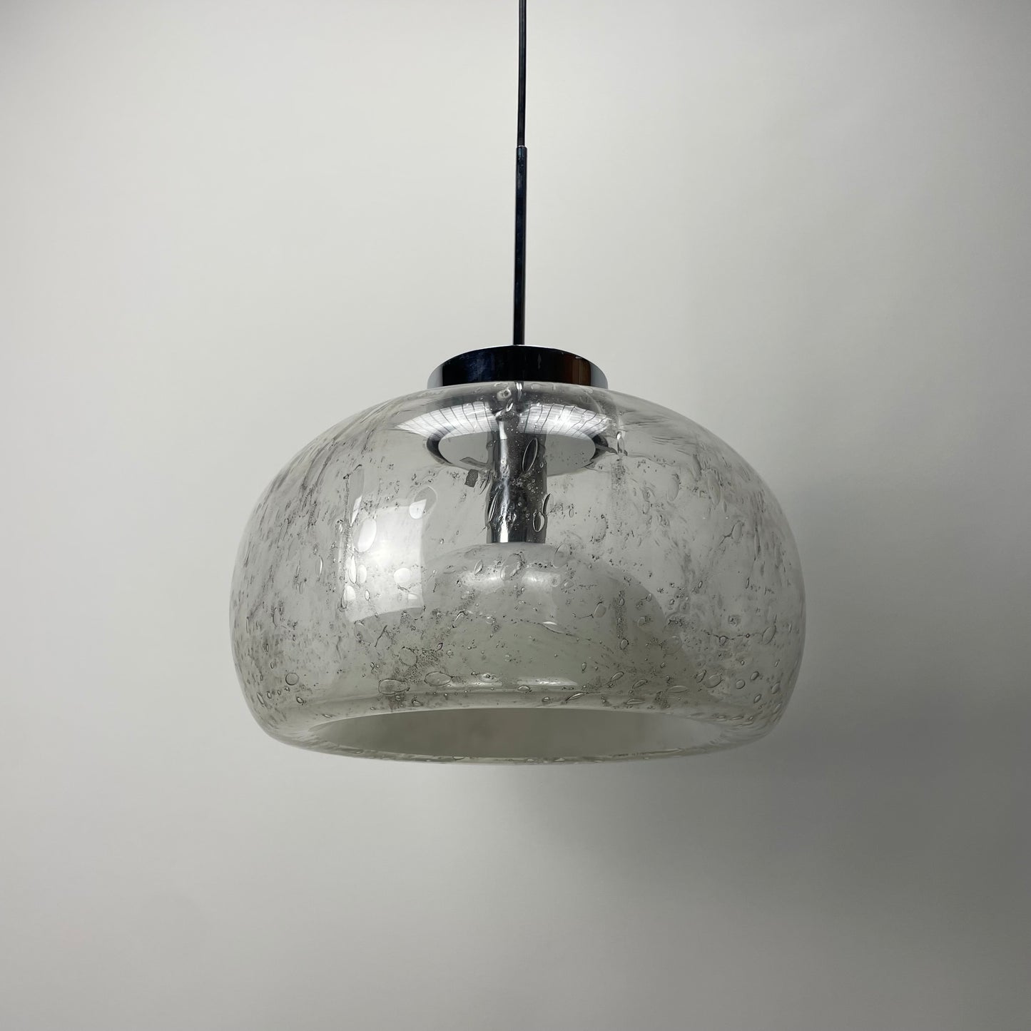 Rare bubble glass and chrome pendant lamp XL by Doria Leuchten 1970