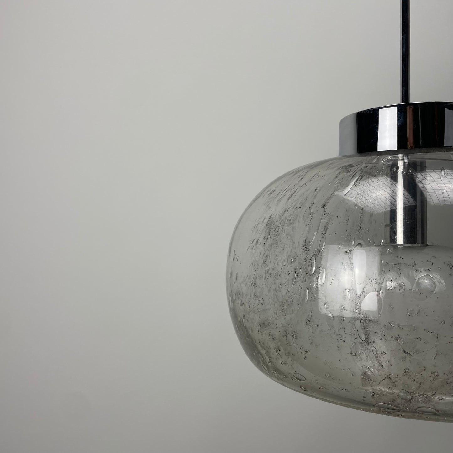 Rare bubble glass and chrome pendant lamp XL by Doria Leuchten 1970