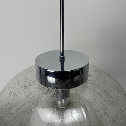 Rare bubble glass and chrome pendant lamp XL by Doria Leuchten 1970