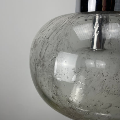 Rare bubble glass and chrome pendant lamp XL by Doria Leuchten 1970