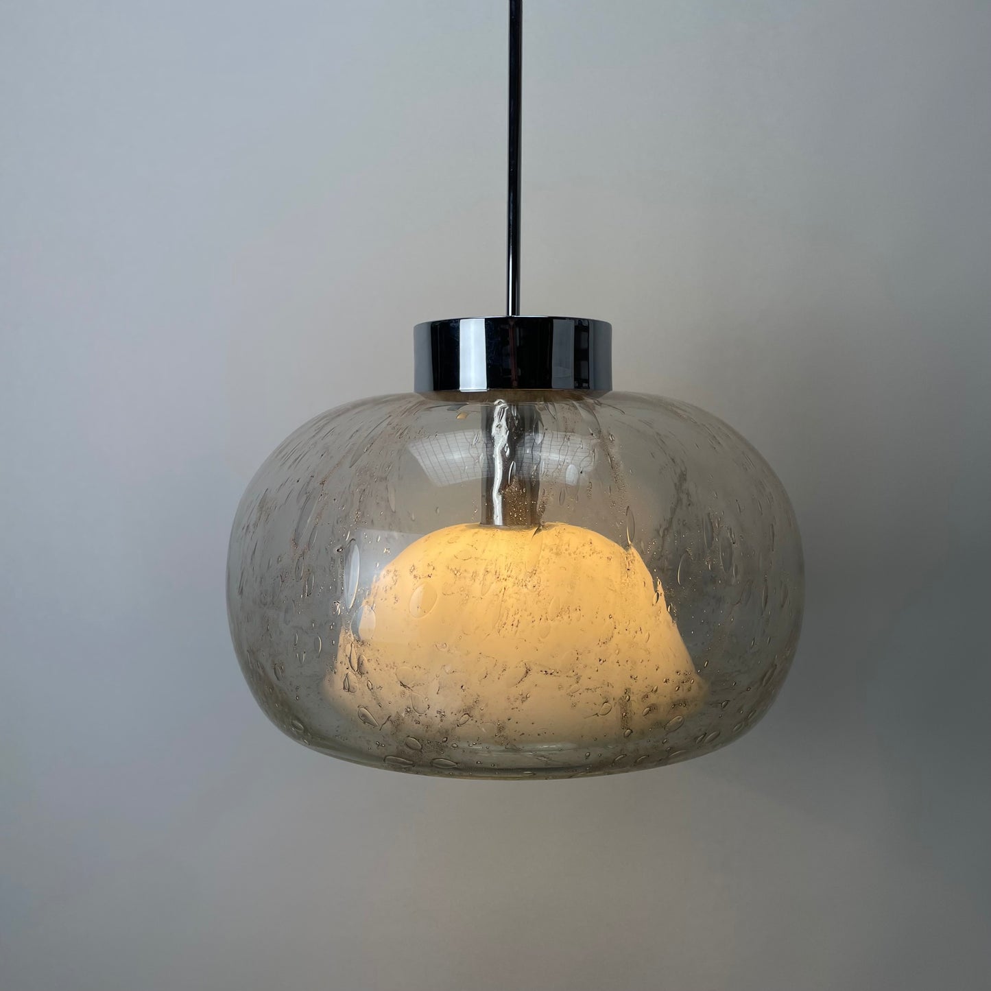 Rare bubble glass and chrome pendant lamp XL by Doria Leuchten 1970