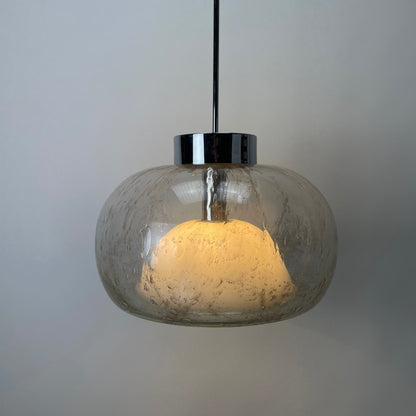 Rare bubble glass and chrome pendant lamp XL by Doria Leuchten 1970