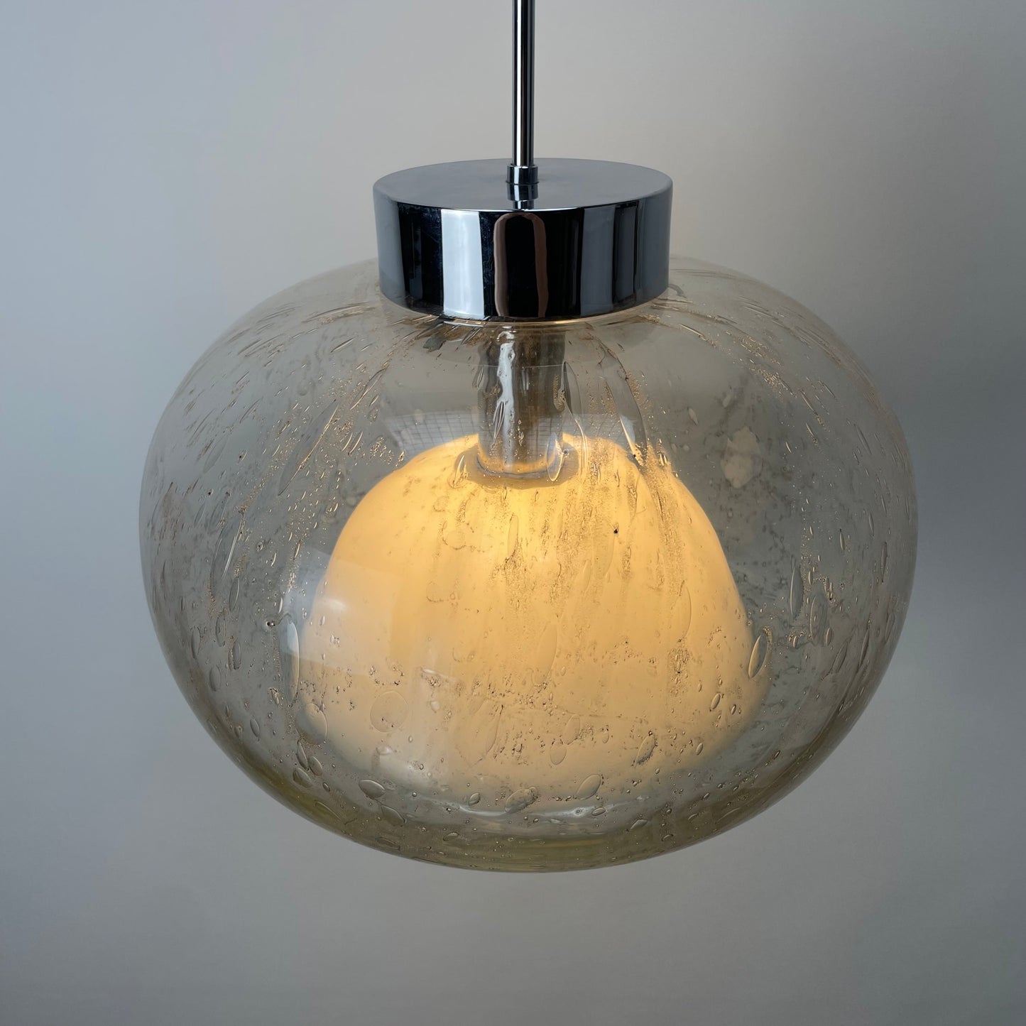 Rare bubble glass and chrome pendant lamp XL by Doria Leuchten 1970