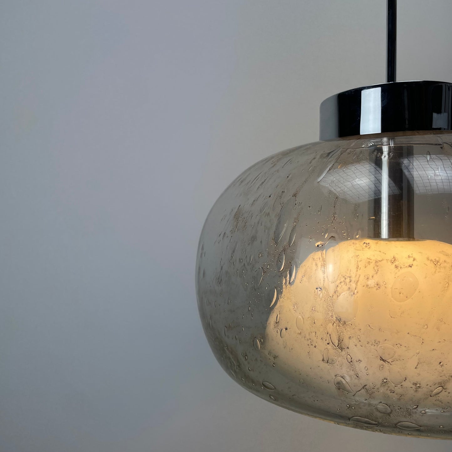 Rare bubble glass and chrome pendant lamp XL by Doria Leuchten 1970