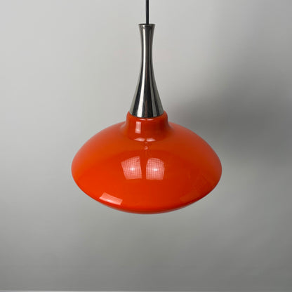 Orange glass UFO shaped pendant light 1970